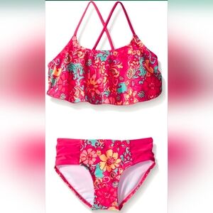 Kanu Surf Girls' Karlie Flounce Bikini Beach Sport 2 Piece Swimsuit Size 7 New.